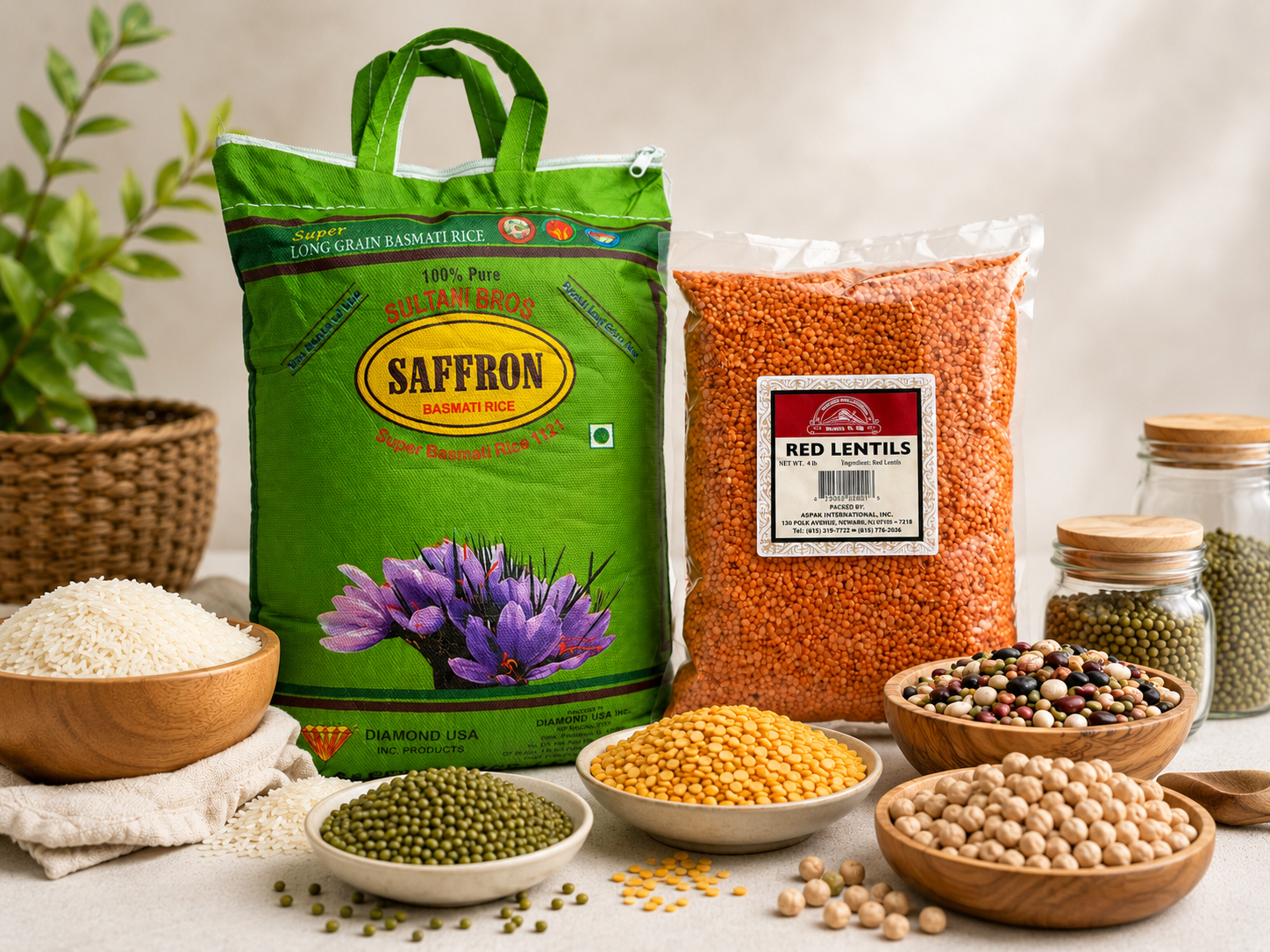 Wholesale rice, beans and lentils including basmati rice and chickpeas